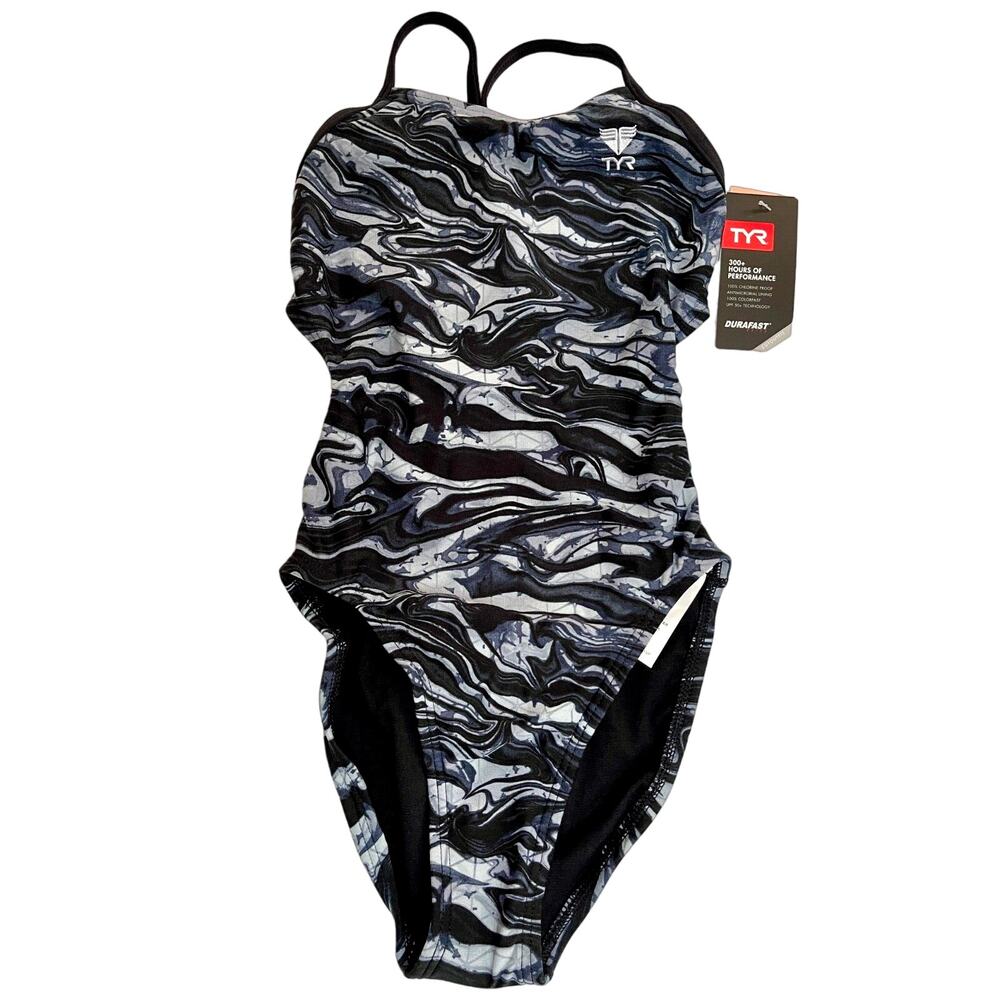 TYR DuraFast Elite MIRAMAR CutoutFit 1pc Swimsuit Titanium Girls Size 24 $80